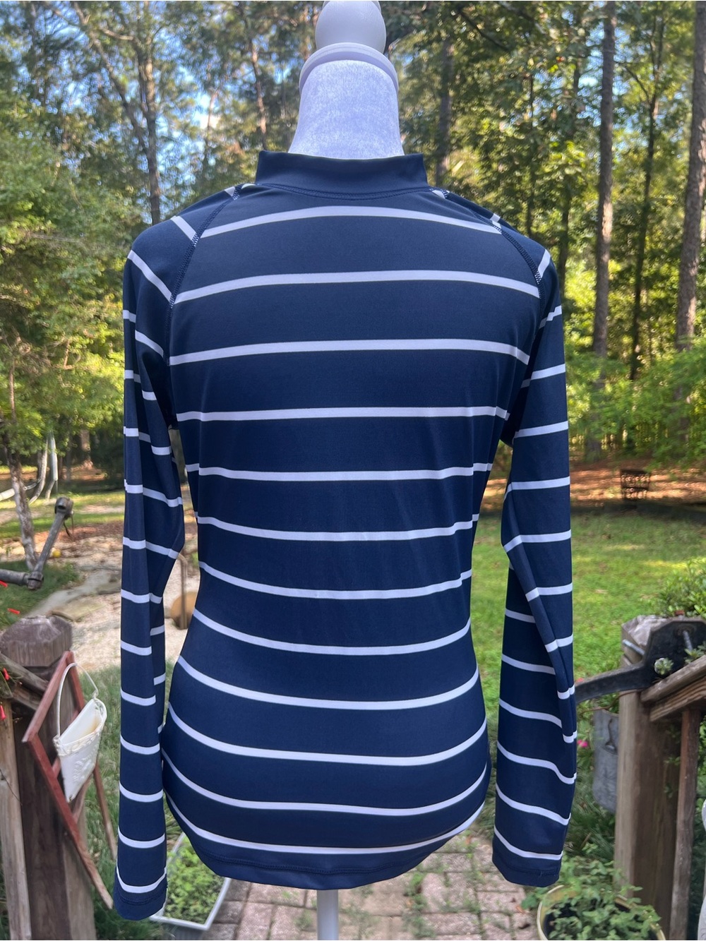 Crew Navy & White Striped Rash Guard Swim Top Size L Long Sleeve